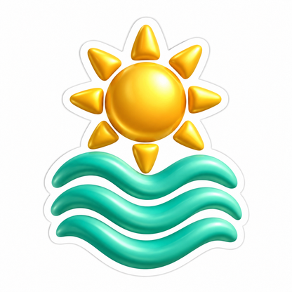 Golden Sun Sea Green Wave Ribbons Vinyl Sticker Decal
