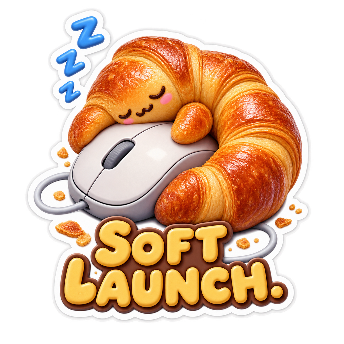 Soft Launch Croissant Sleeping on Mouse Vinyl Sticker Decal