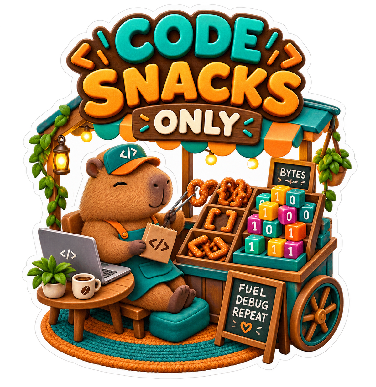 Code Snacks Only Capybara Snack Cart Vinyl Sticker Decal