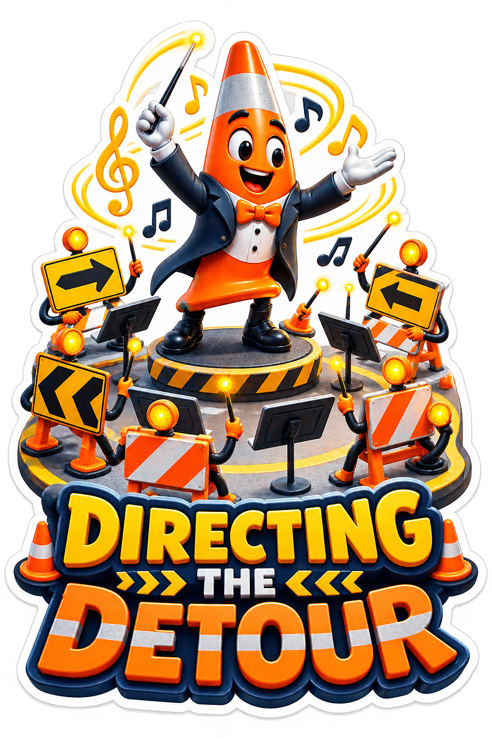 Directing Detour Cone Vinyl Sticker Decal