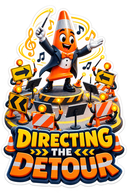 Directing Detour Cone Vinyl Sticker Decal