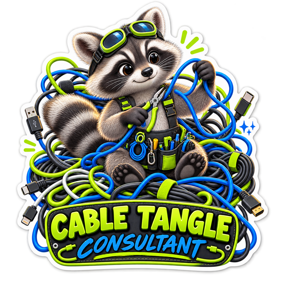 Cable Tangle Consultant Raccoon Vinyl Sticker Decal