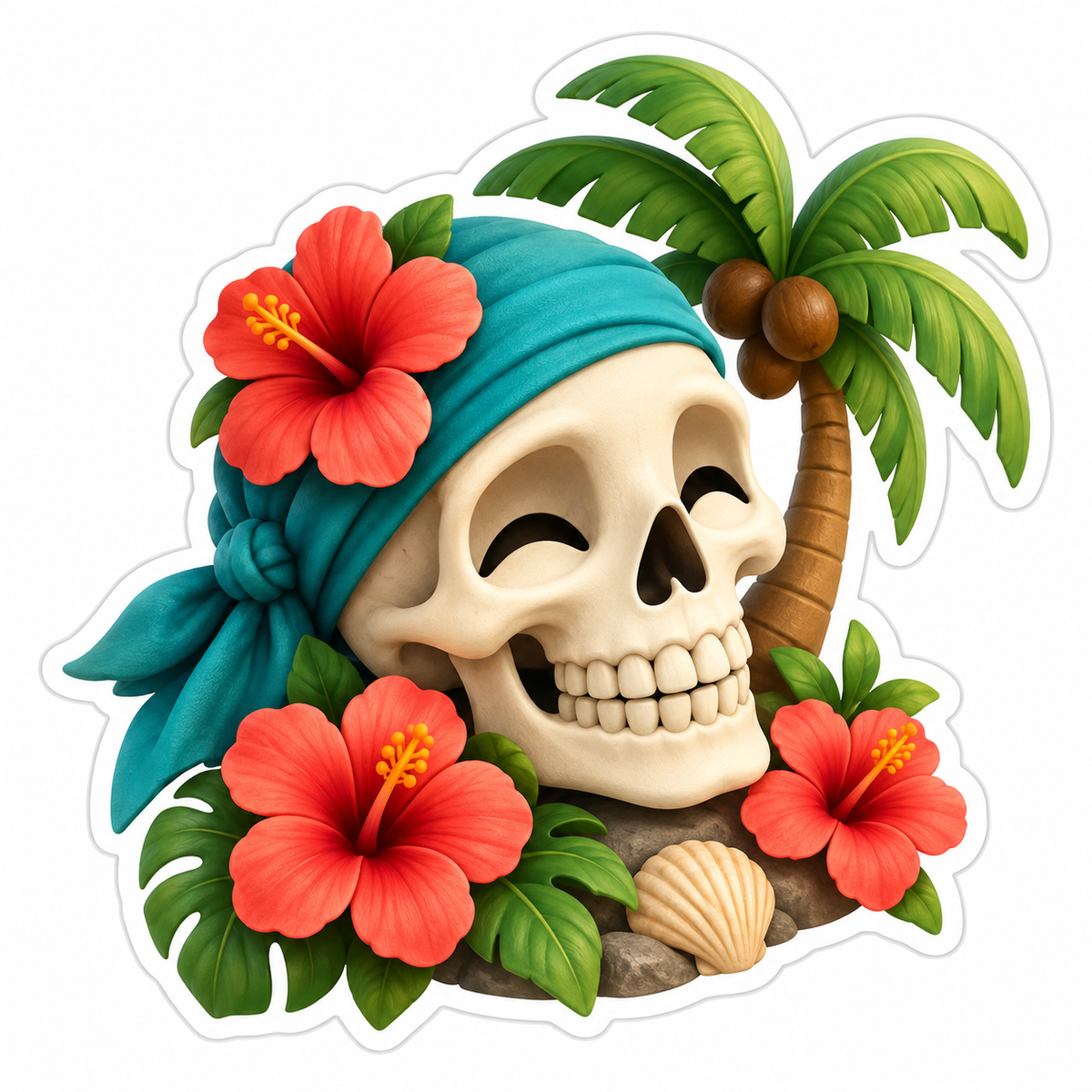 Decorative Smiling Ivory Skull Vinyl Sticker Decal