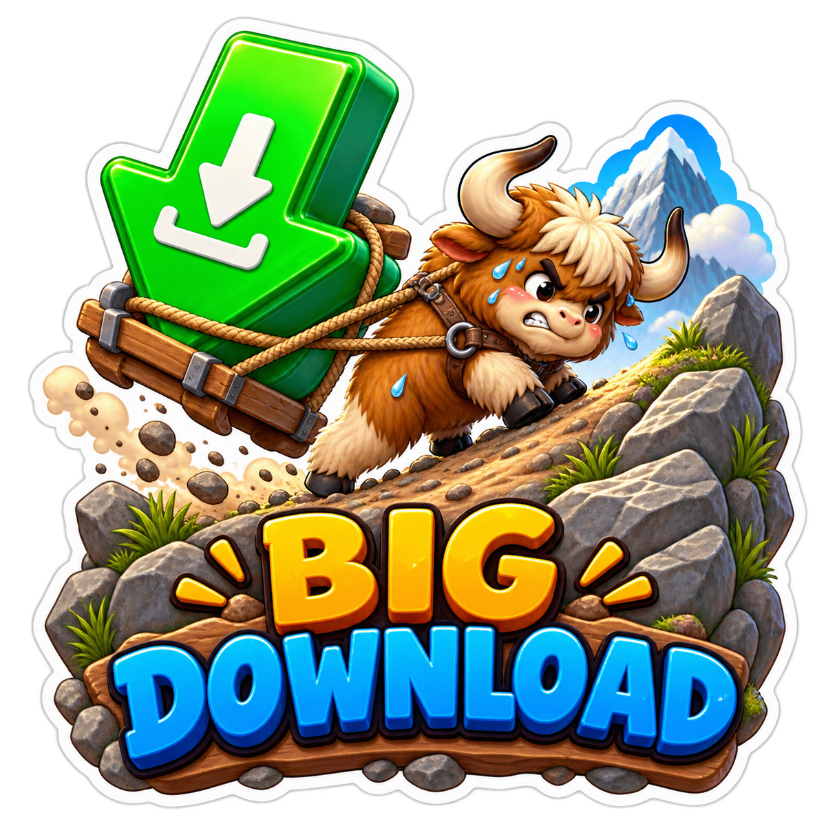 Big Download Yak Carrying Green Arrow Vinyl Sticker Decal