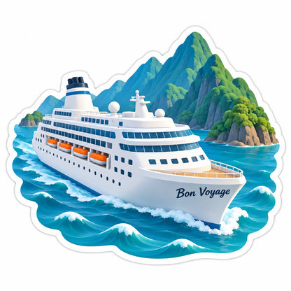 White Cruise Ship Sailing Vinyl Sticker Decal