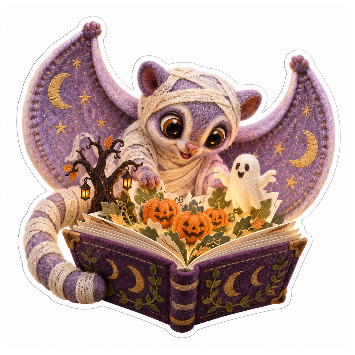 Needle Felt Mummy Colugo Moonflower Pop Up Book Vinyl Sticker Decal