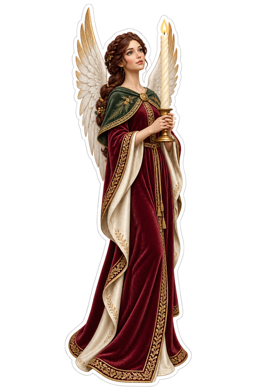 Christmas Angel Burgundy Gown Candle Vinyl Sticker Decal