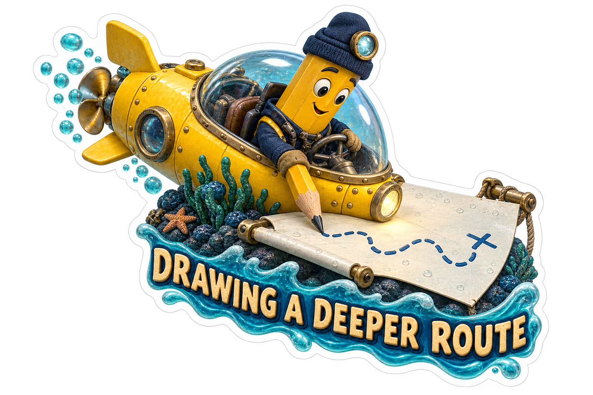 Drawing a Deeper Route Pencil Submarine Vinyl Sticker Decal