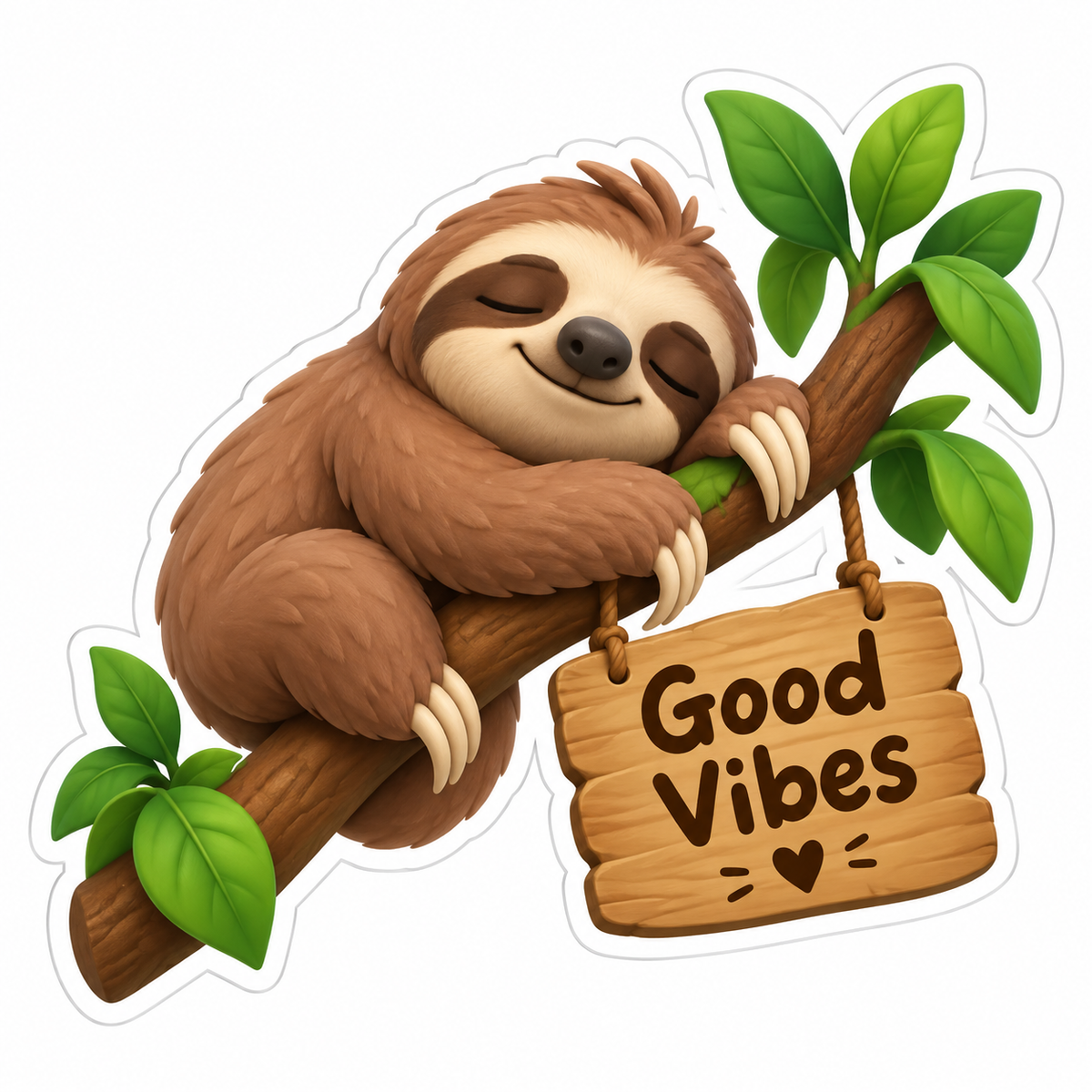 Sleepy Sloth Hugging Leafy Branch Vinyl Sticker Decal