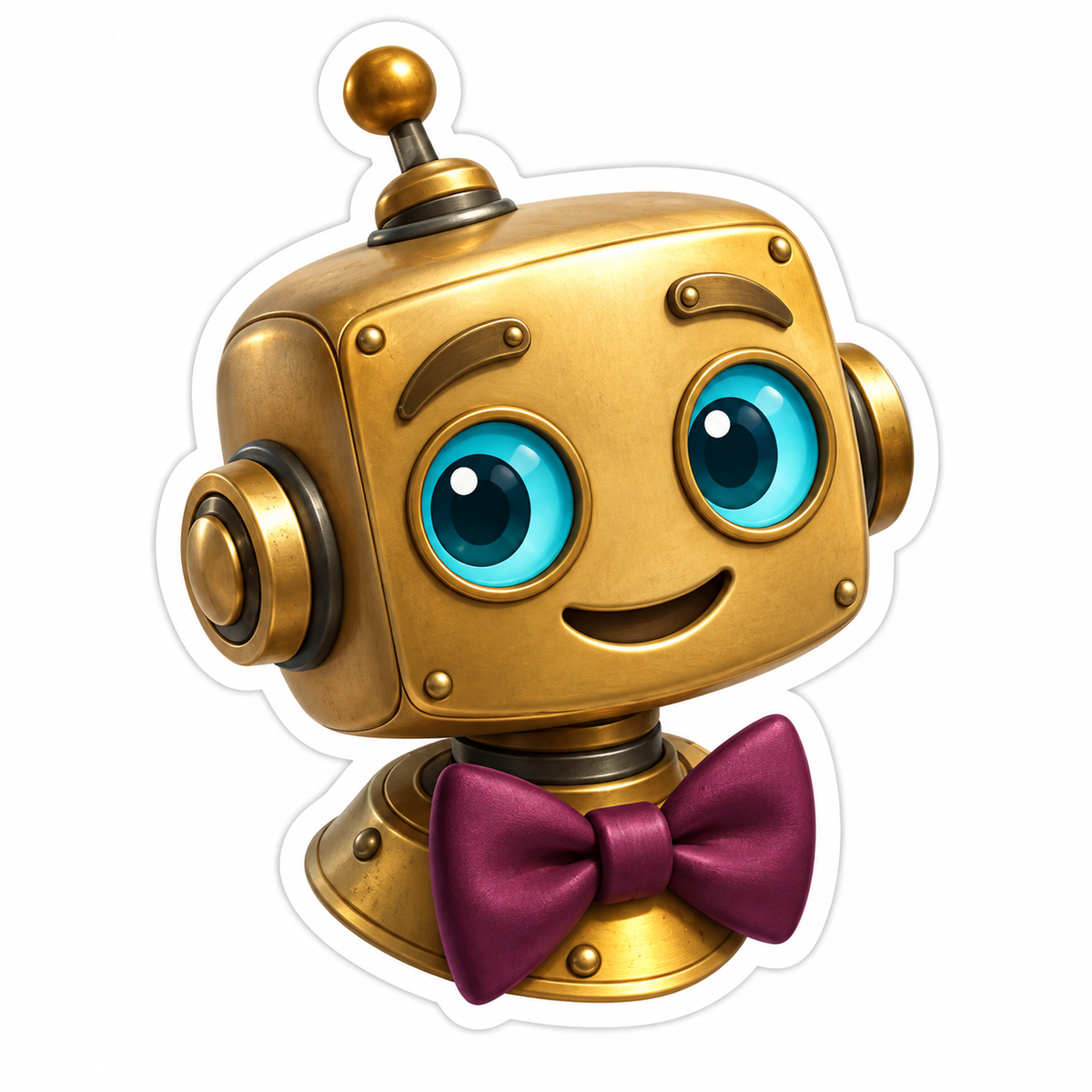 Brass Robot Face With Square Head Vinyl Sticker Decal