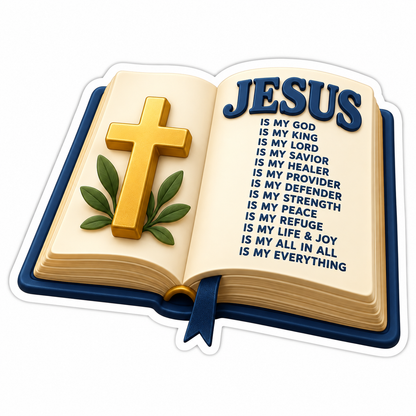Open Cream Book And Gold Cross Vinyl Sticker Decal