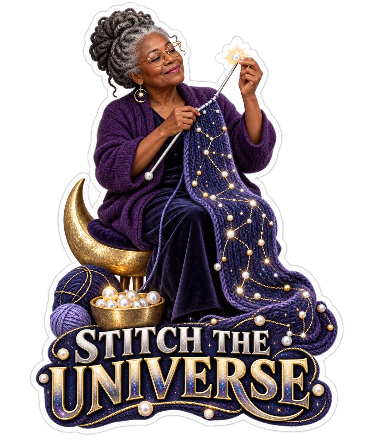 Stitch the Universe Woman Sewing Stars Vinyl Sticker Decal