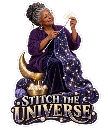 Stitch the Universe Woman Sewing Stars Vinyl Sticker Decal