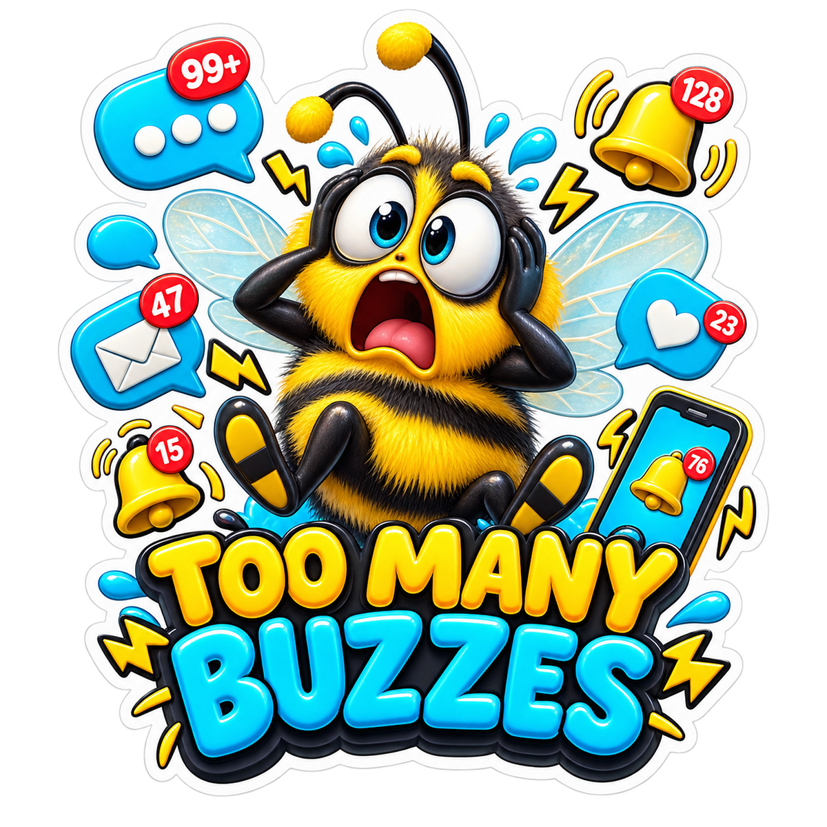Too Many Buzzes Bee Vinyl Sticker Decal