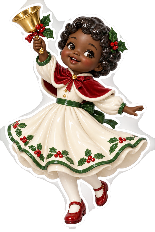 Christmas Doll White Holly Dress Ringing Bell Vinyl Sticker Decal
