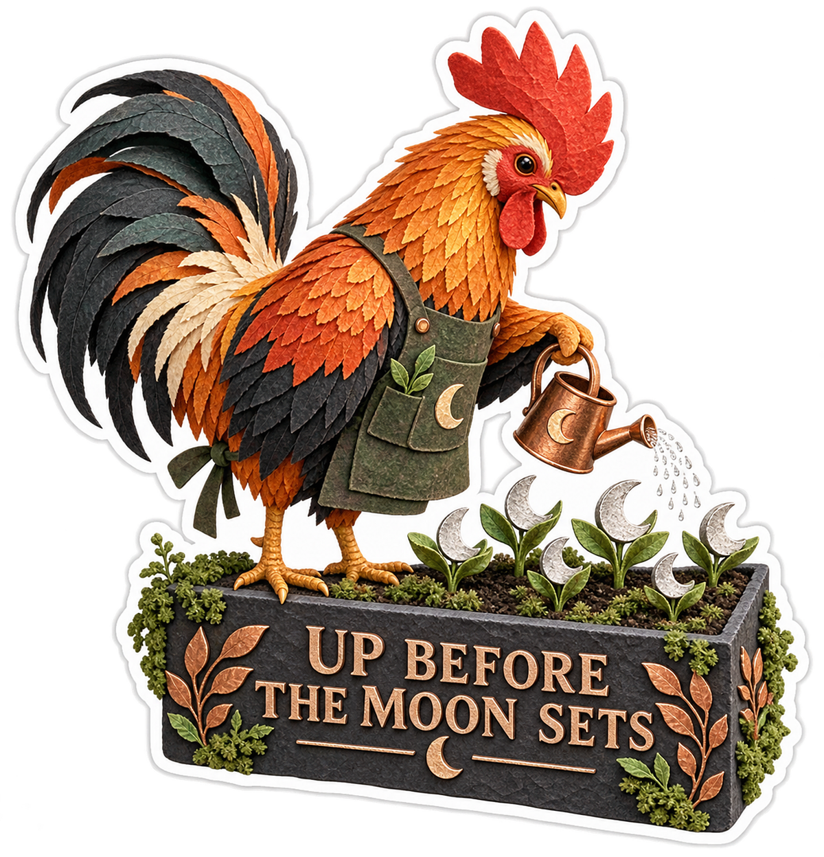 Up Before the Moon Sets Rooster Garden Vinyl Sticker Decal