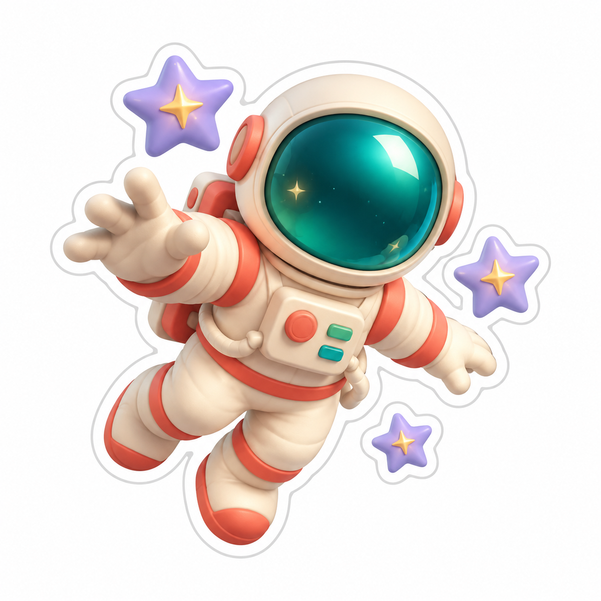 Cream And Coral Astronaut Floating Vinyl Sticker Decal