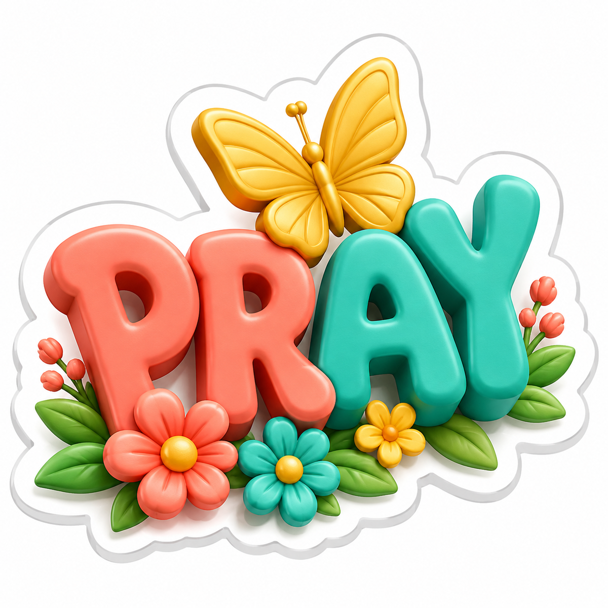 Pray Colorful Letters Yellow Butterfly Vinyl Sticker Decal