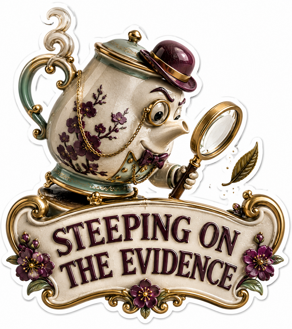 Steeping on the Evidence Teapot Detective Vinyl Sticker Decal