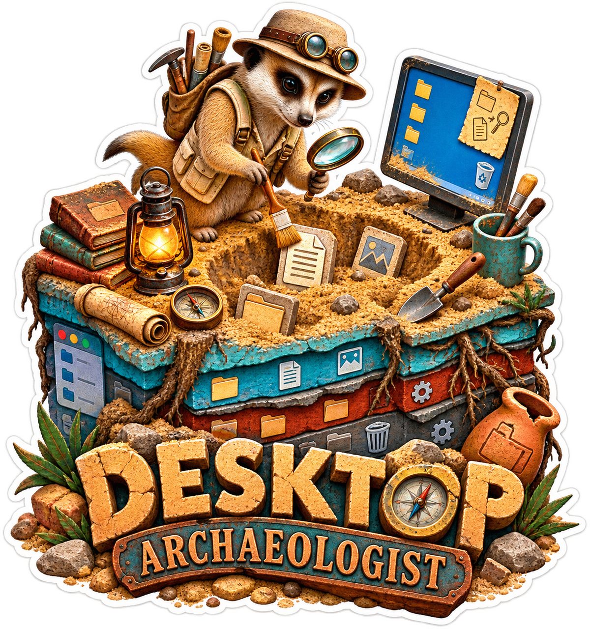 Desktop Archaeologist Meerkat Vinyl Sticker Decal