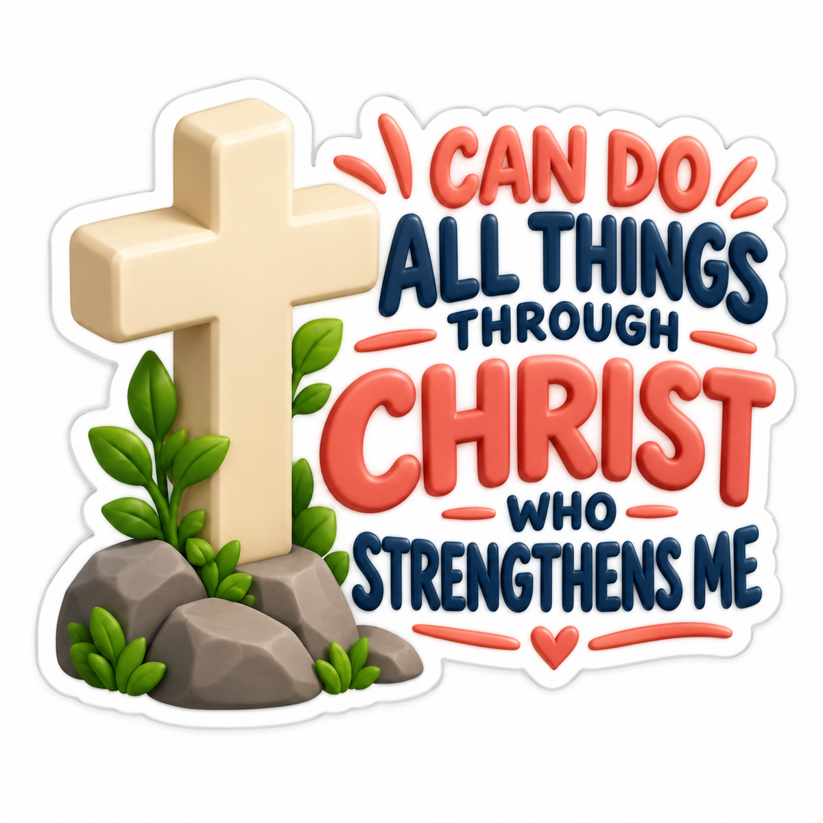 Through Christ Cream Cross Coral Navy Quote Vinyl Sticker Decal