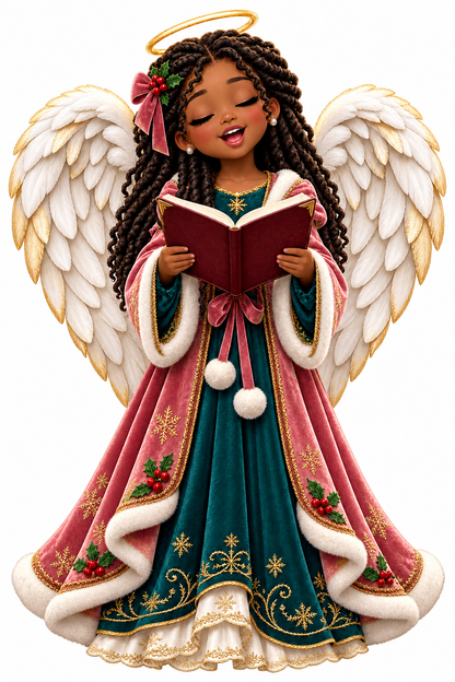 Christmas Angel Burgundy Green Gown Singing Vinyl Sticker Decal