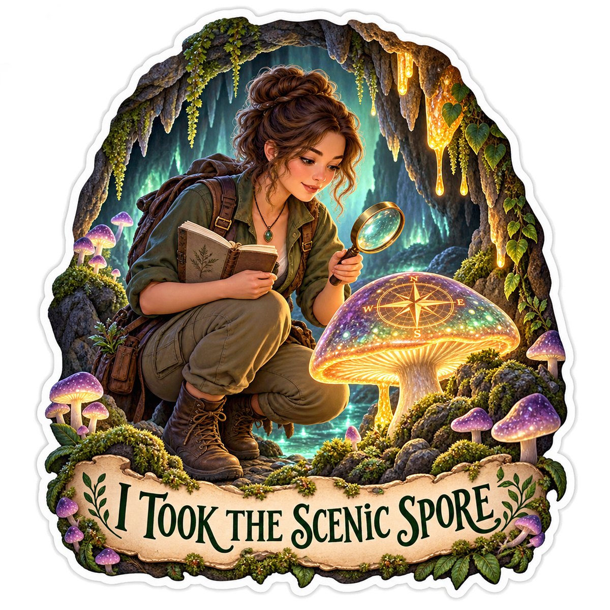 I Took the Scenic Spore Woman Mushroom Vinyl Sticker Decal