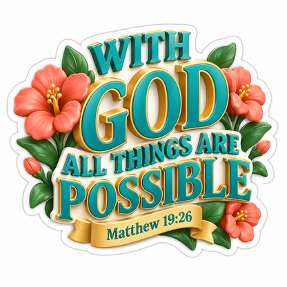 With God All Things Are Possible Teal Gold Vinyl Sticker Decal