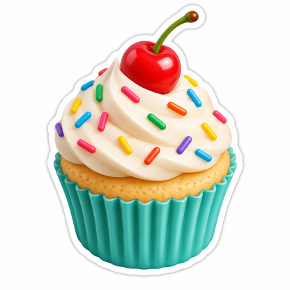 Vanilla Cupcake In Teal Wrapper Vinyl Sticker Decal
