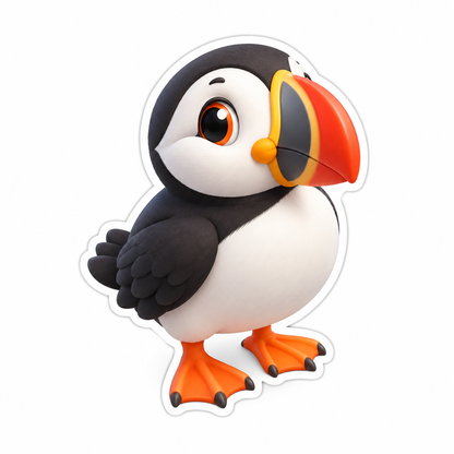 Round Puffin With Colorful Beak And Orange Feet Vinyl Sticker Decal