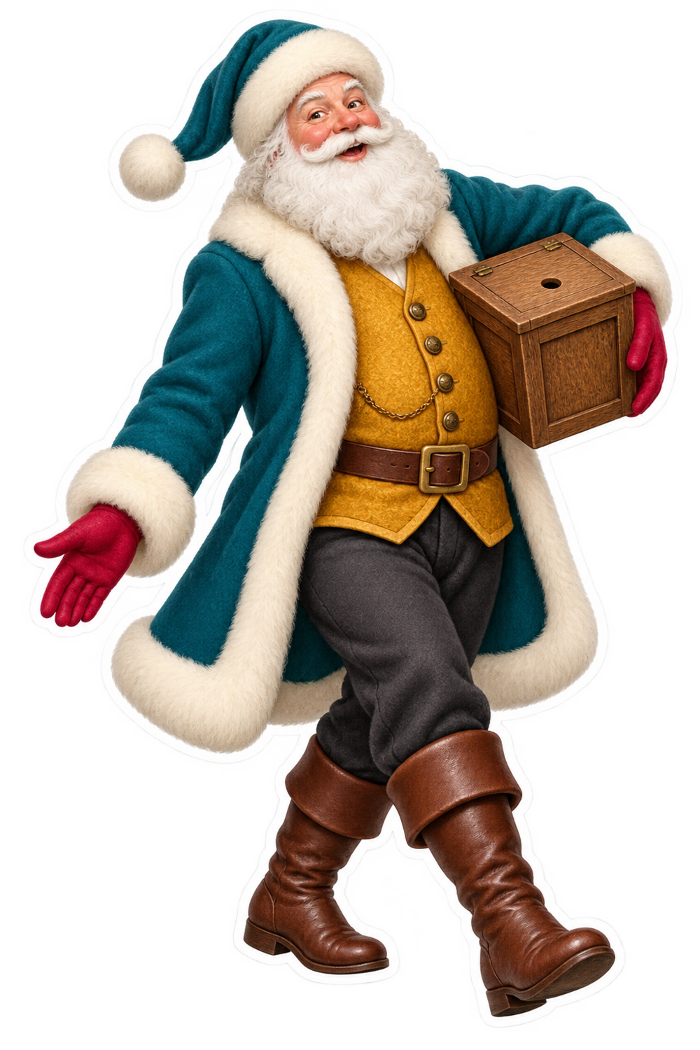 Santa Antique Carved Oak Kitchen String Box Vinyl Sticker Decal
