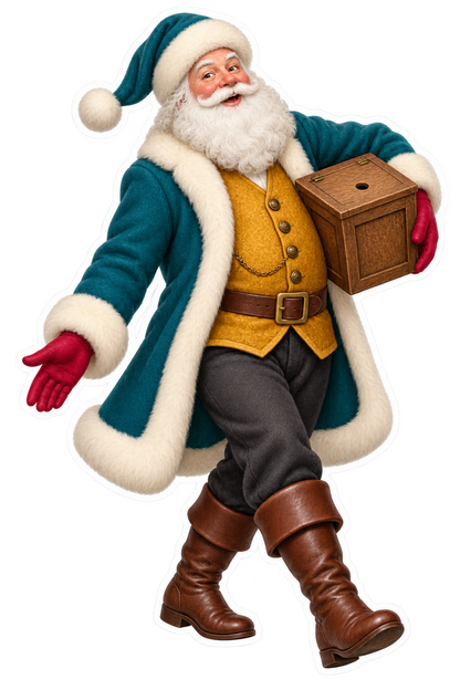 Santa Antique Carved Oak Kitchen String Box Vinyl Sticker Decal