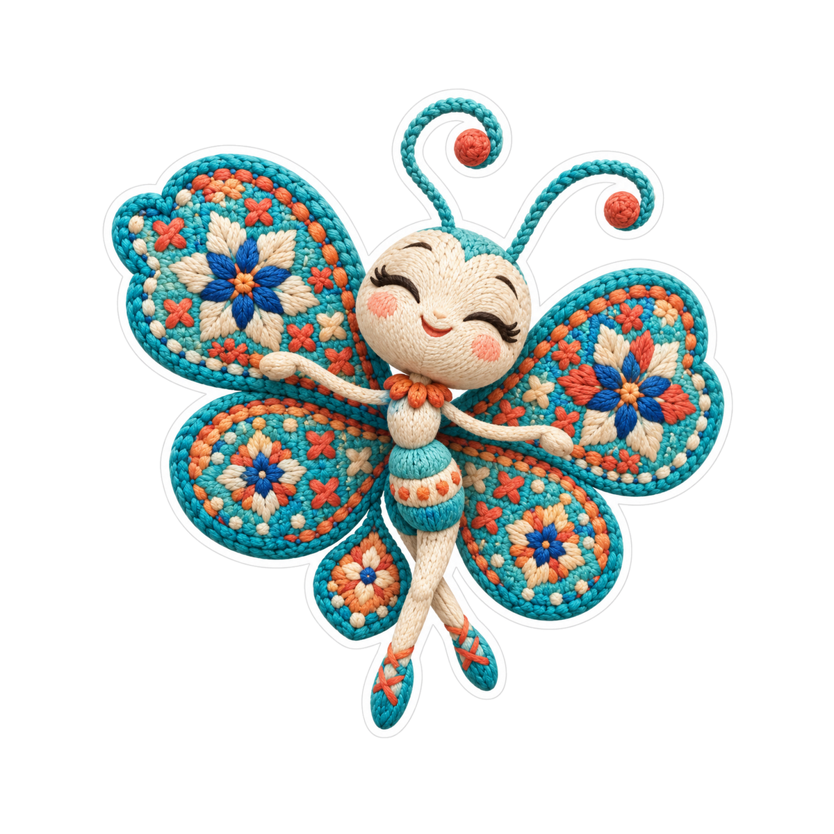 Butterfly Turquoise Cross Stitch Twirl Vinyl Sticker Decal