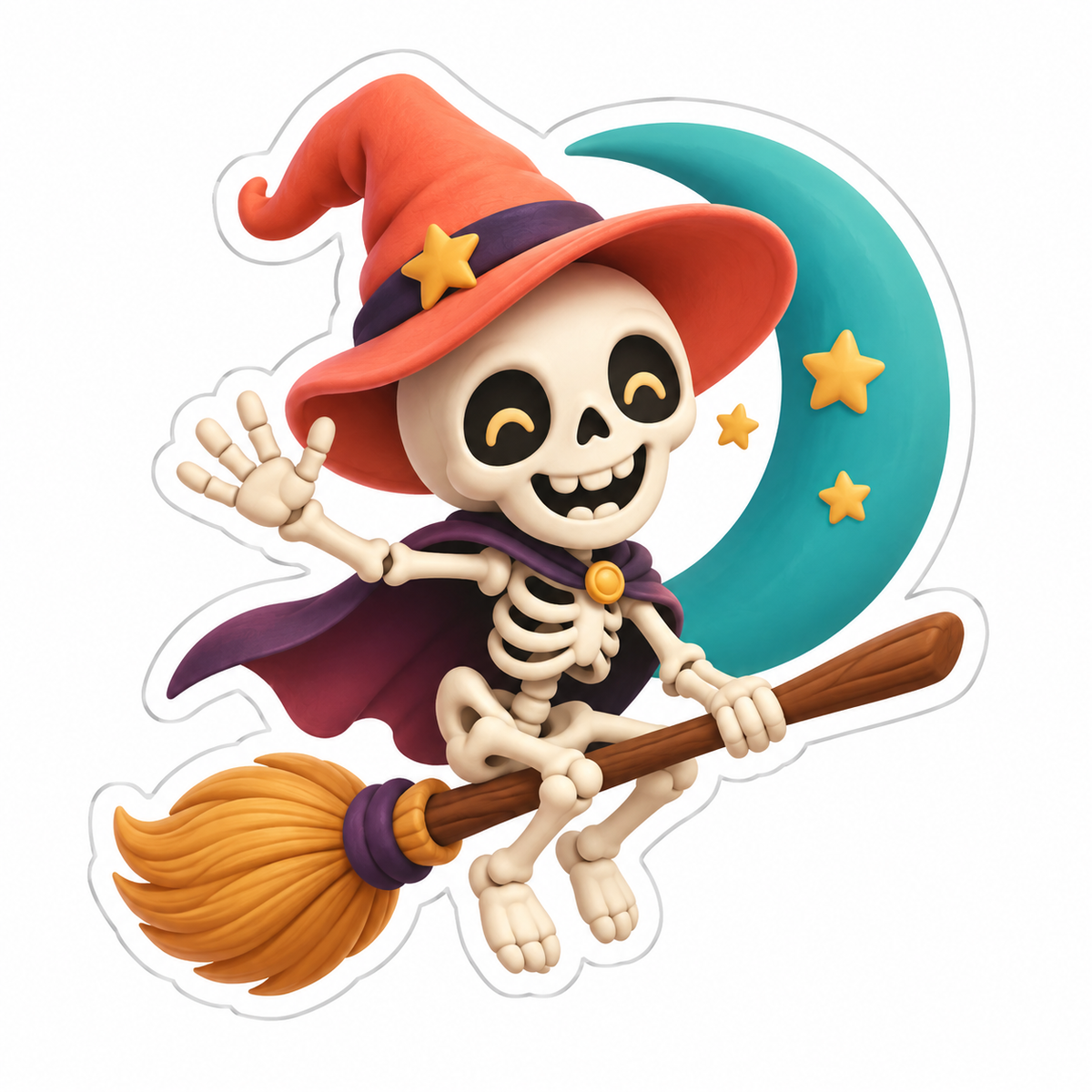 Skeleton Wizard Broom Teal Crescent Vinyl Sticker Decal