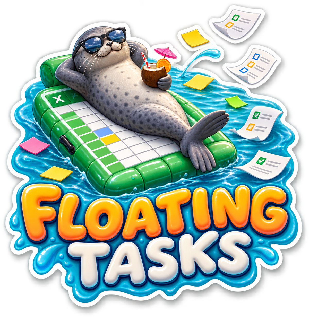 Floating Tasks Seal on Spreadsheet Raft Vinyl Sticker Decal