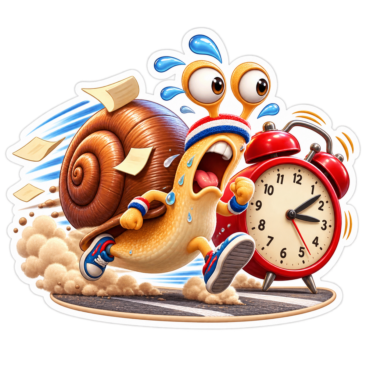 Snail Sprinting beside Alarm Clock Vinyl Sticker Decal