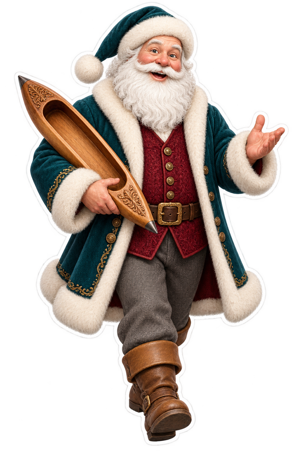 Santa Antique Carved Hardwood Rug Weaving Shuttle Vinyl Sticker Decal