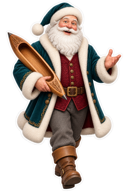 Santa Antique Carved Hardwood Rug Weaving Shuttle Vinyl Sticker Decal