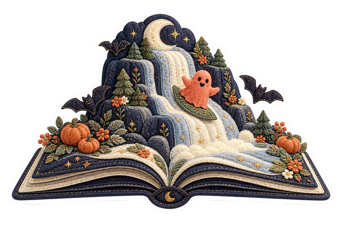 Indigo Quilted Ghost Book Waterfall Vinyl Sticker Decal