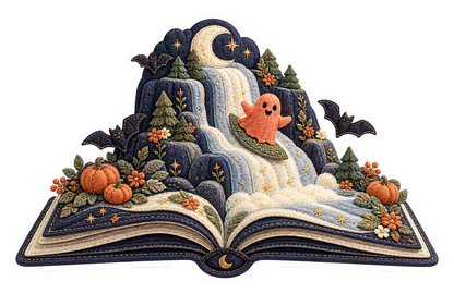 Indigo Quilted Ghost Book Waterfall Vinyl Sticker Decal