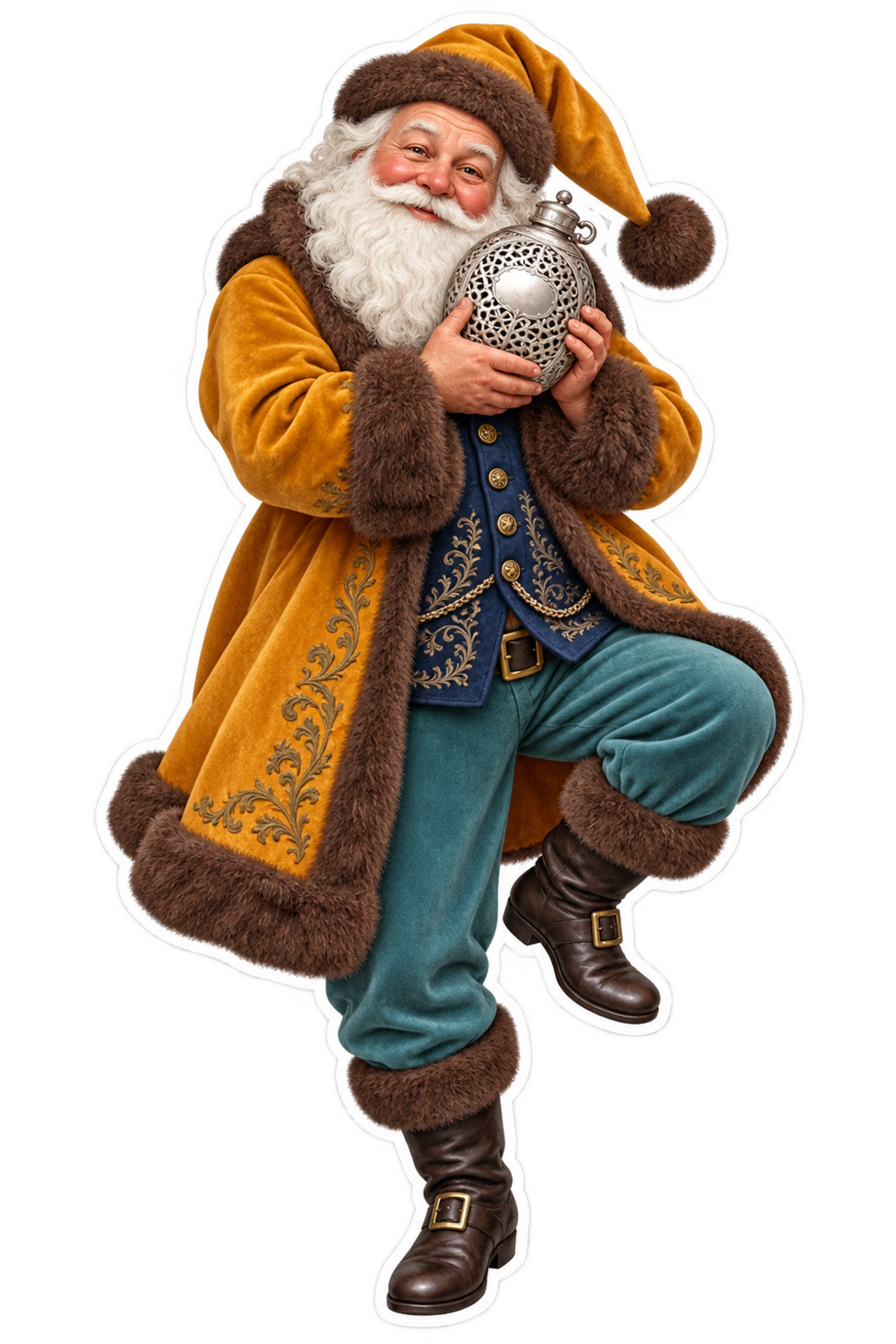 Santa Victorian Silver Muff Warmer Vinyl Sticker Decal