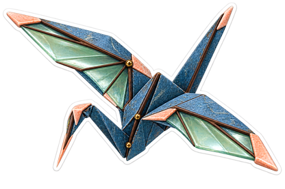 Original Mineral Blue Glasswing Folded Crane Vinyl Sticker Decal
