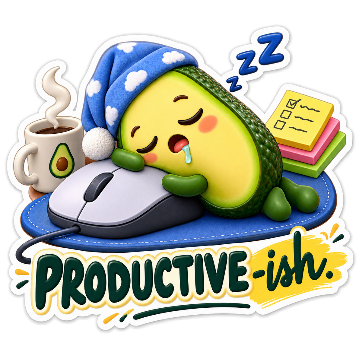 Productive Ish Sleepy Avocado Vinyl Sticker Decal