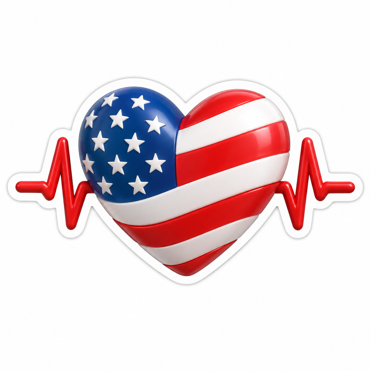 American Flag Heart Heartbeat Lines Vinyl Sticker Decal