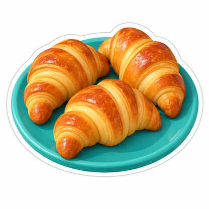 Three Golden Croissants On Teal Plate Vinyl Sticker Decal