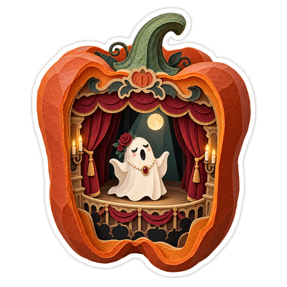 Terracotta Papercut Pumpkin Ghost Opera Theater Vinyl Sticker Decal