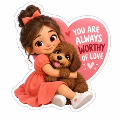 You Are Always Worthy of Love Girl and Dog Vinyl Sticker Decal