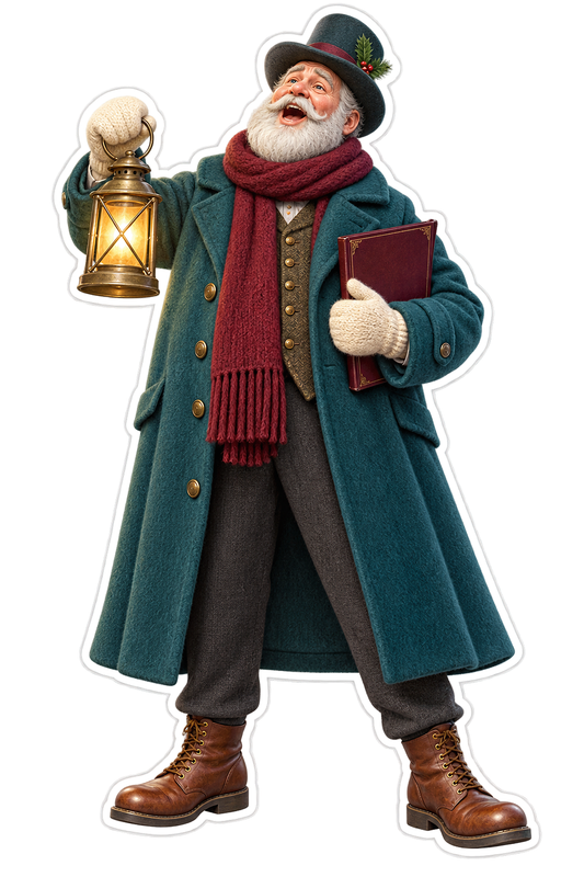Christmas Caroler Elder Green Coat Lantern Vinyl Sticker Decal