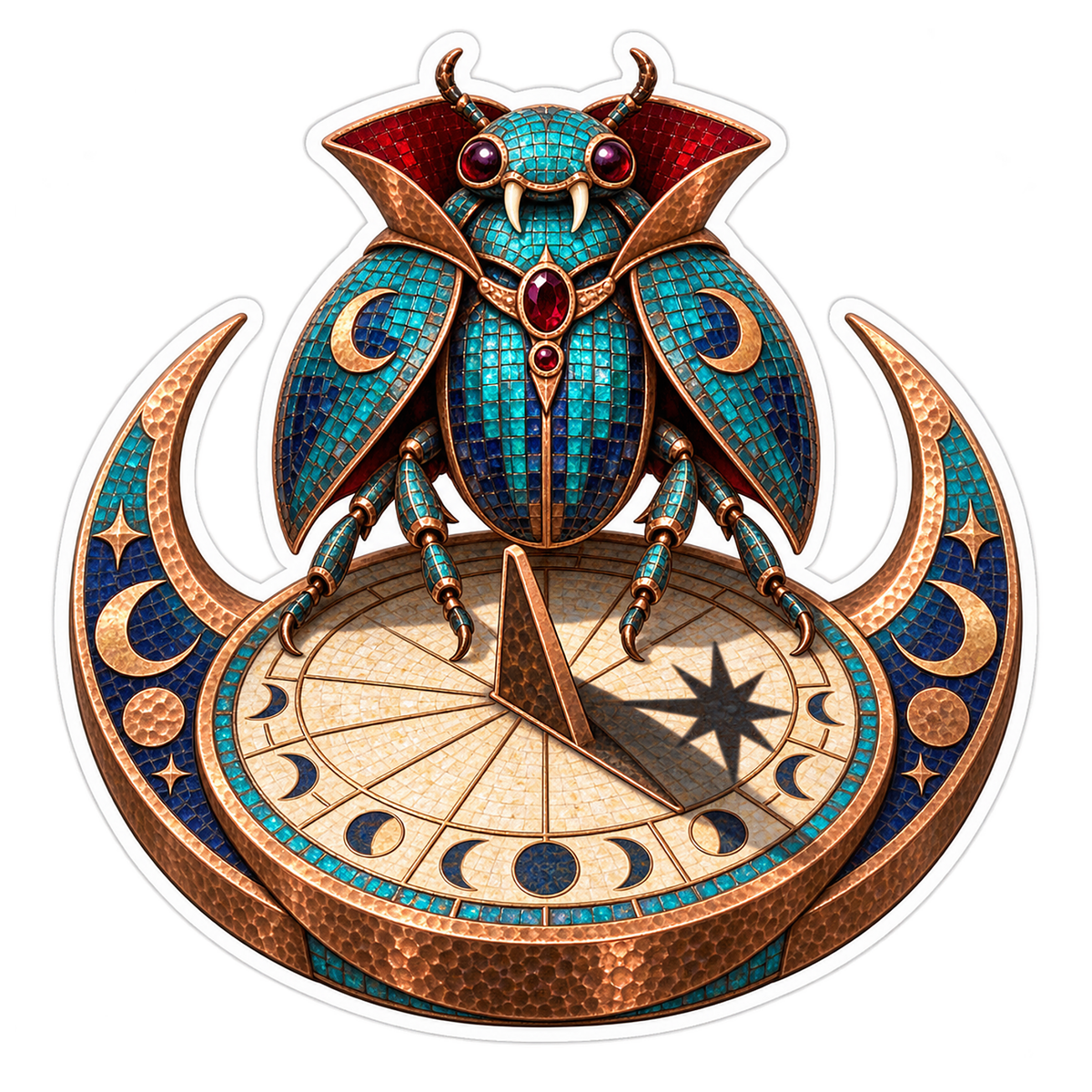 Copper Mosaic Vampire Scarab Moon Sundial Vinyl Sticker Decal
