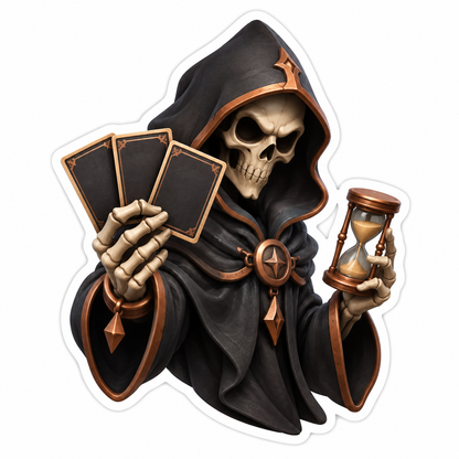 Hooded Skeleton Cards Hourglass Vinyl Sticker Decal